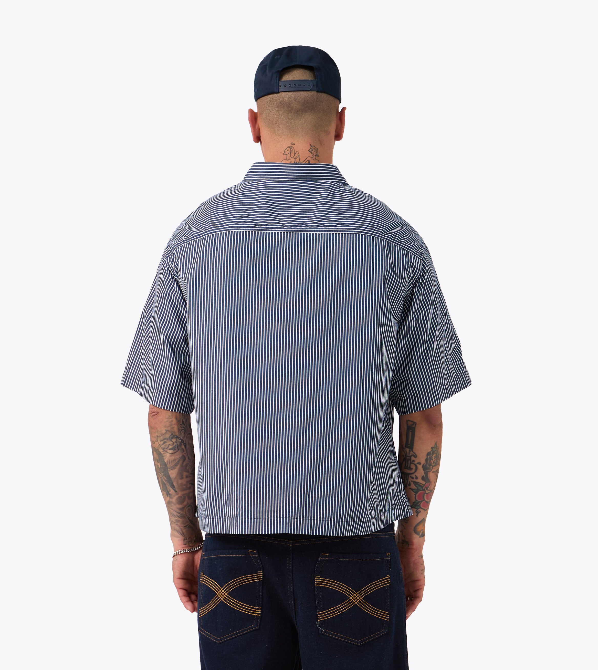 Box Crop Shirt Navy Stripe