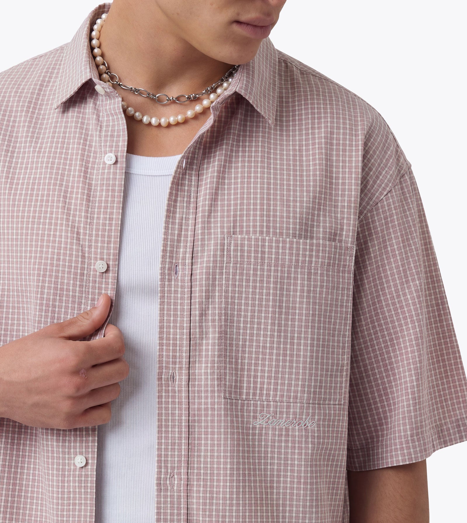 Box Crop Shirt Pink Plaid