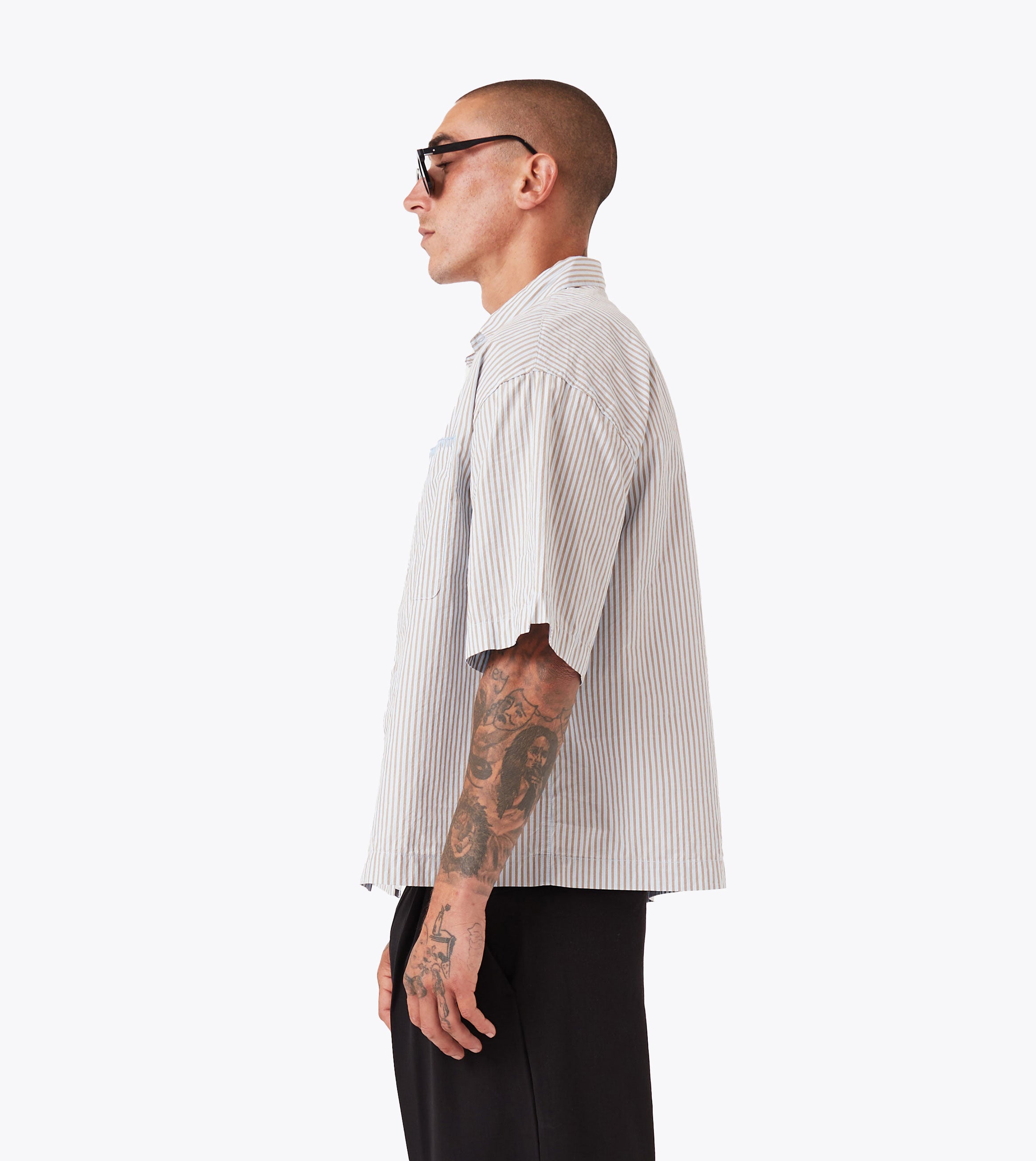 Box Crop Shirt Brown/Sky Blue