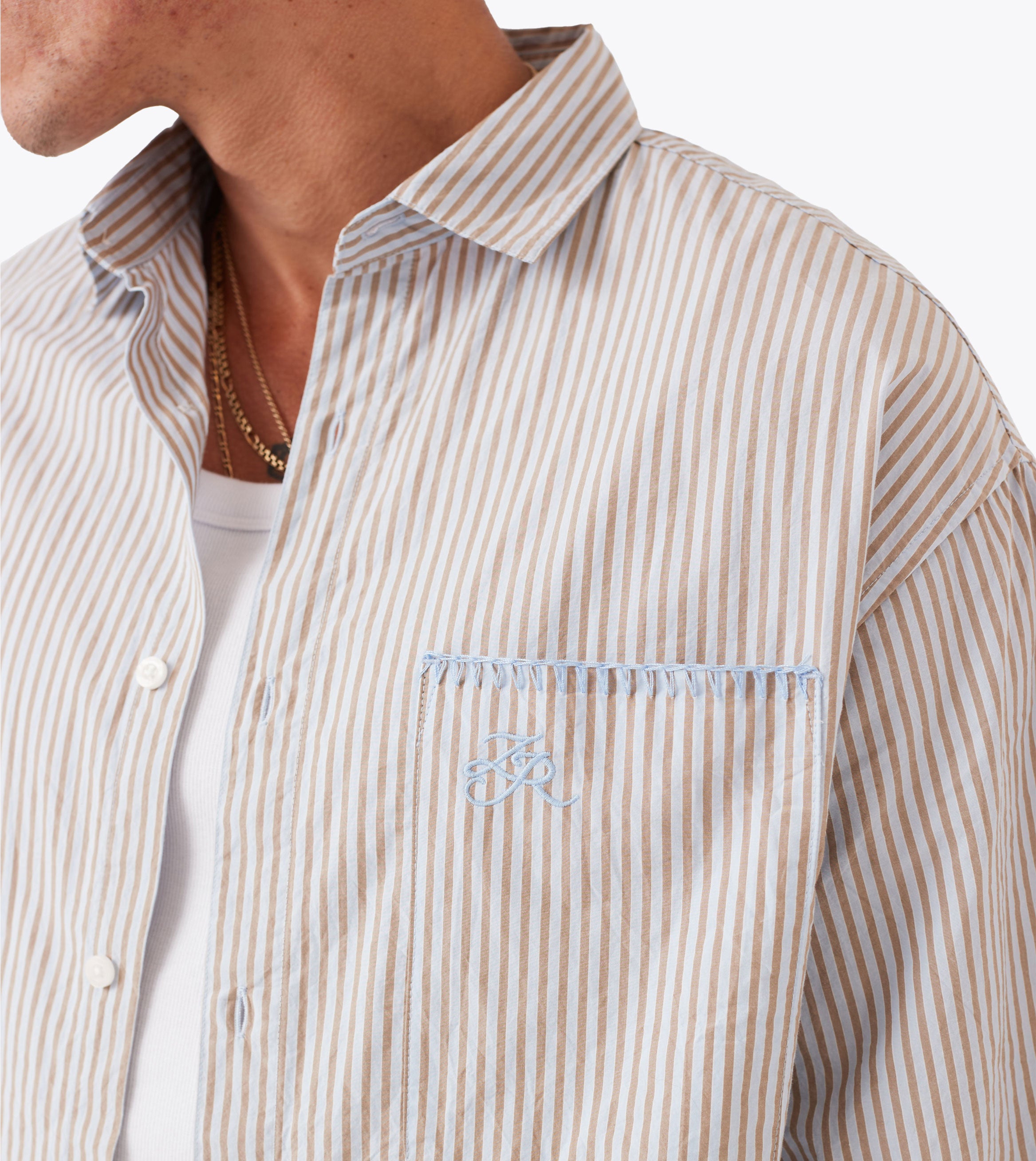 Box Crop Shirt Brown/Sky Blue