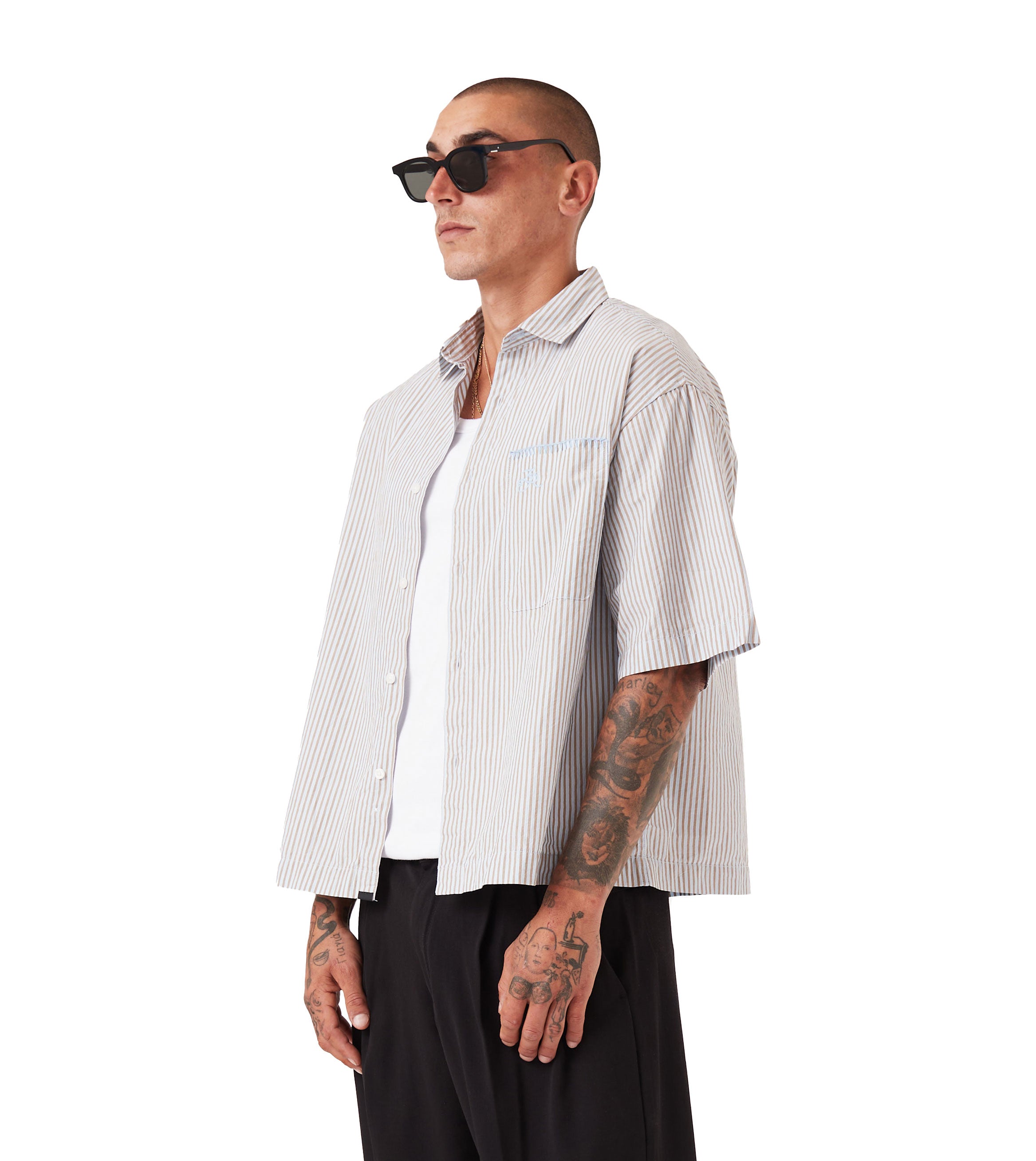 Box Crop Shirt Brown/Sky Blue