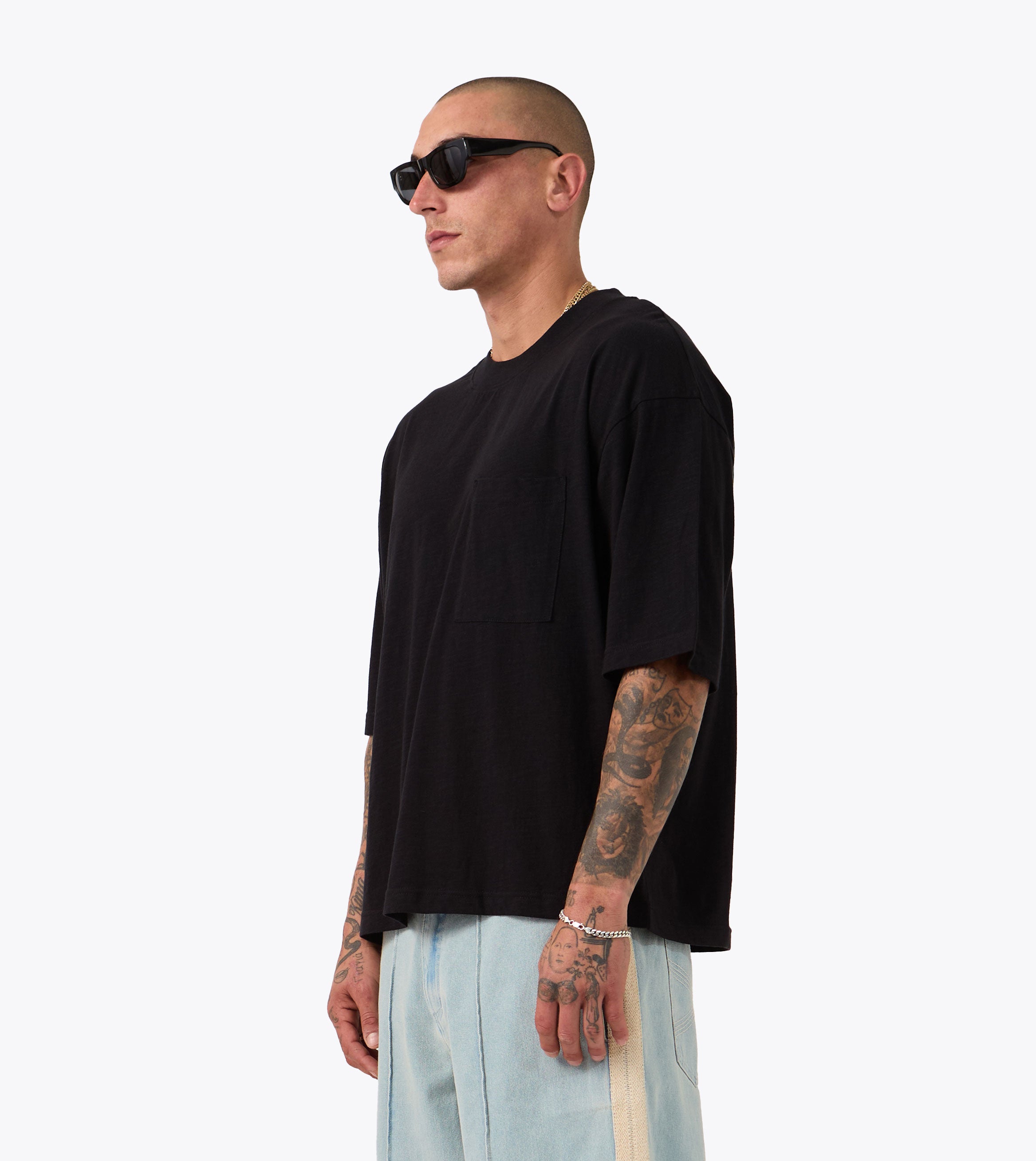 Cropped Slub Flow Tee Black