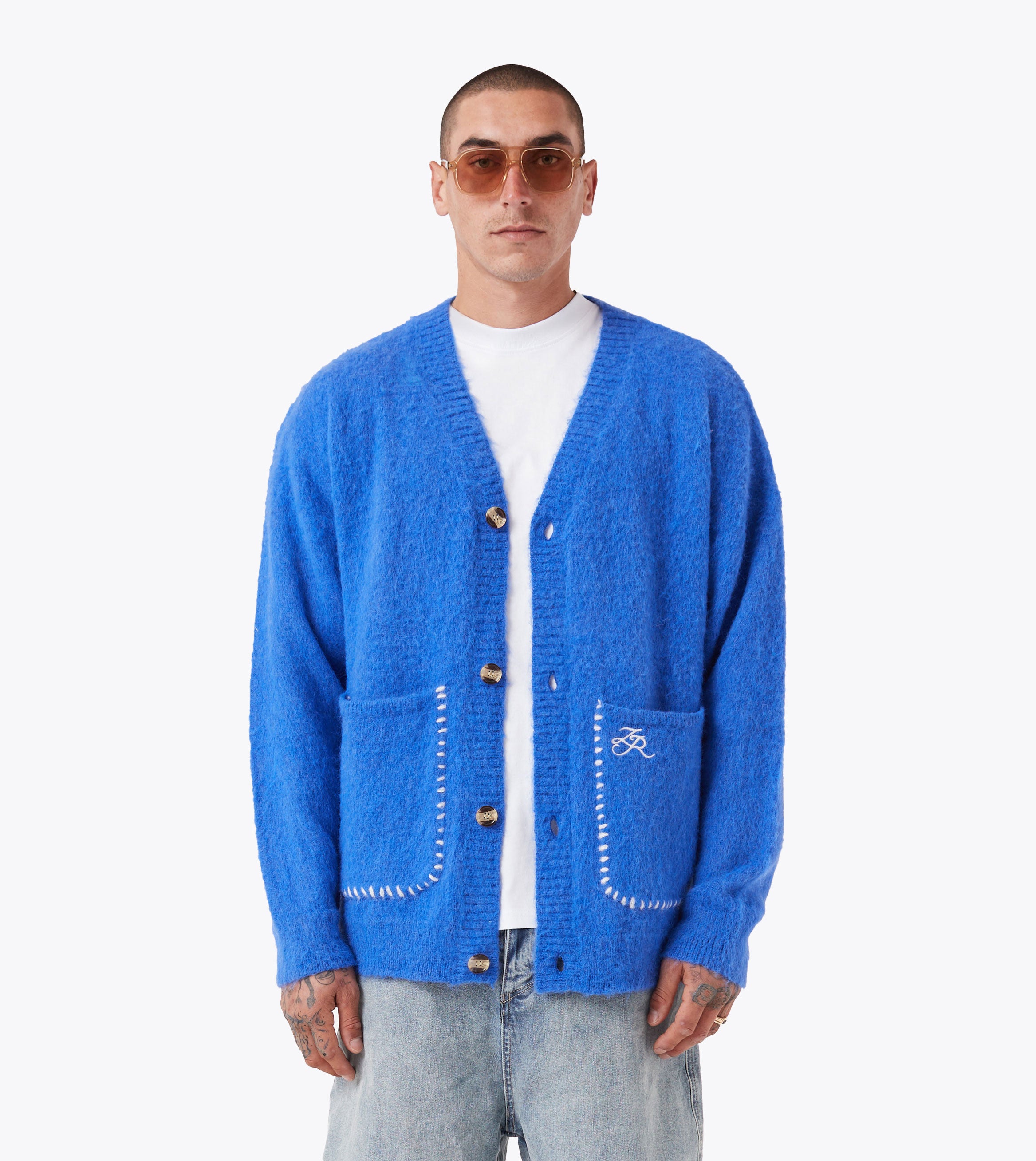 Fuzzy blue cardigan hotsell