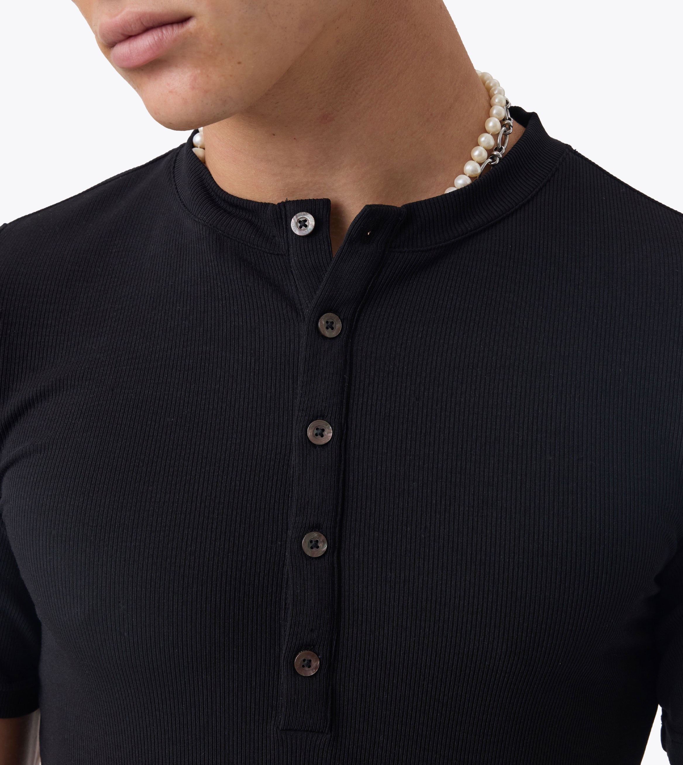Henley Rib Baby Tee Black