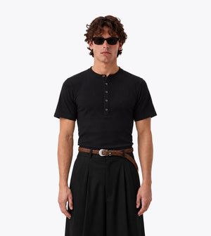Henley Rib Baby Tee Black