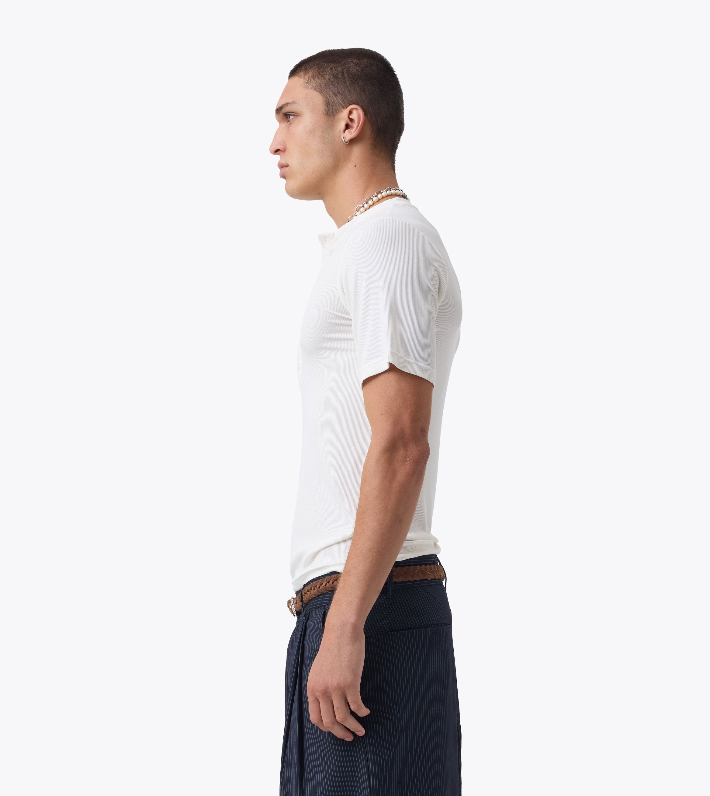 Henley Rib Baby Tee White