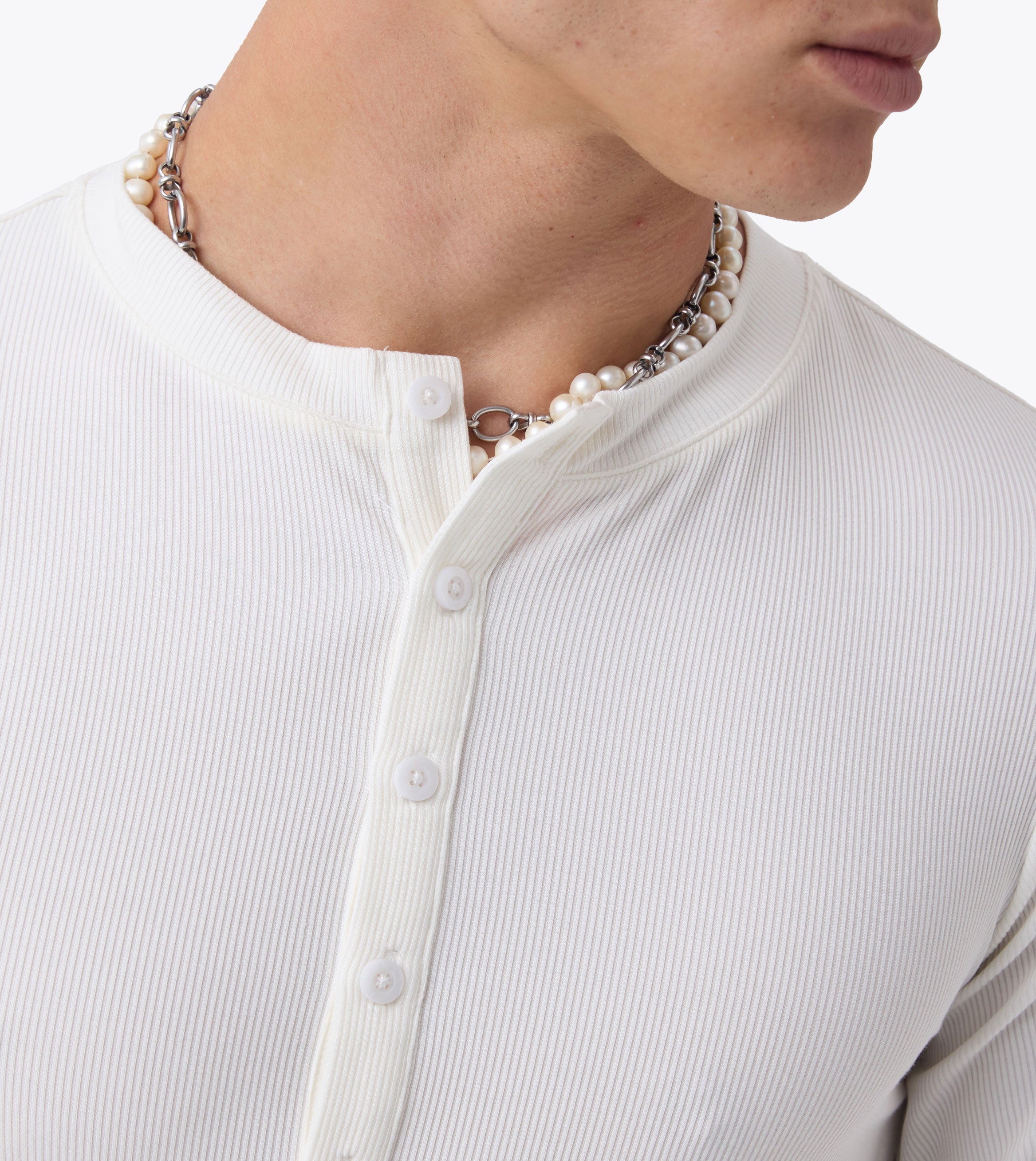 Henley Rib Baby Tee White