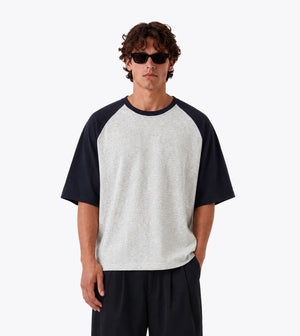 Raglan Crop Flow Tee Lt Grey Marle Navy