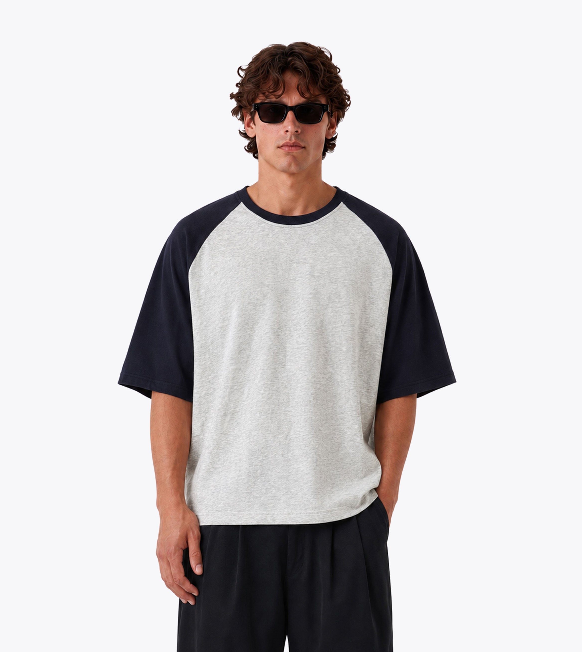 Raglan Crop Flow Tee Lt Grey Marle Navy