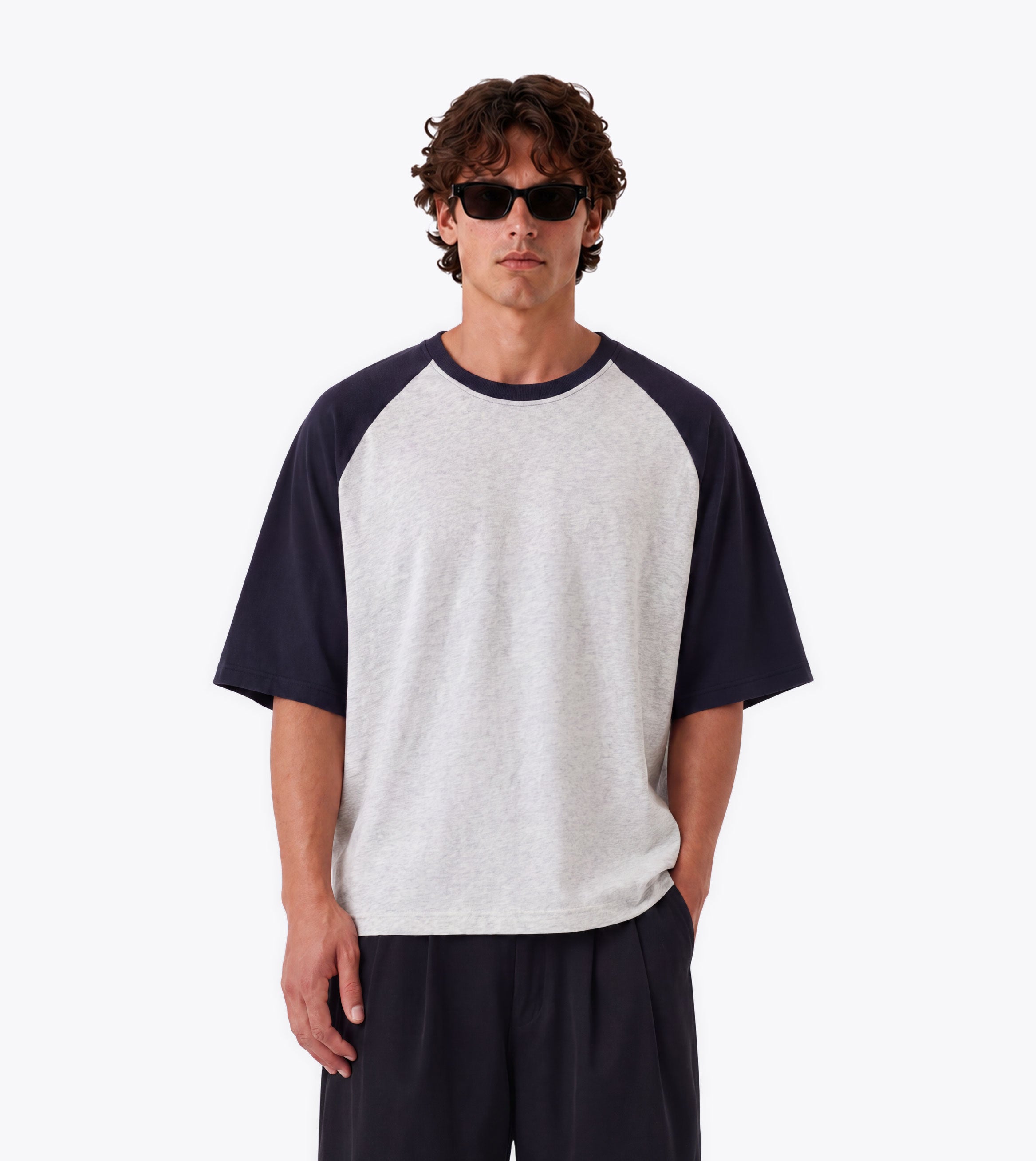 Raglan Crop Flow Tee Lt Grey Marle Navy - Coming Soon