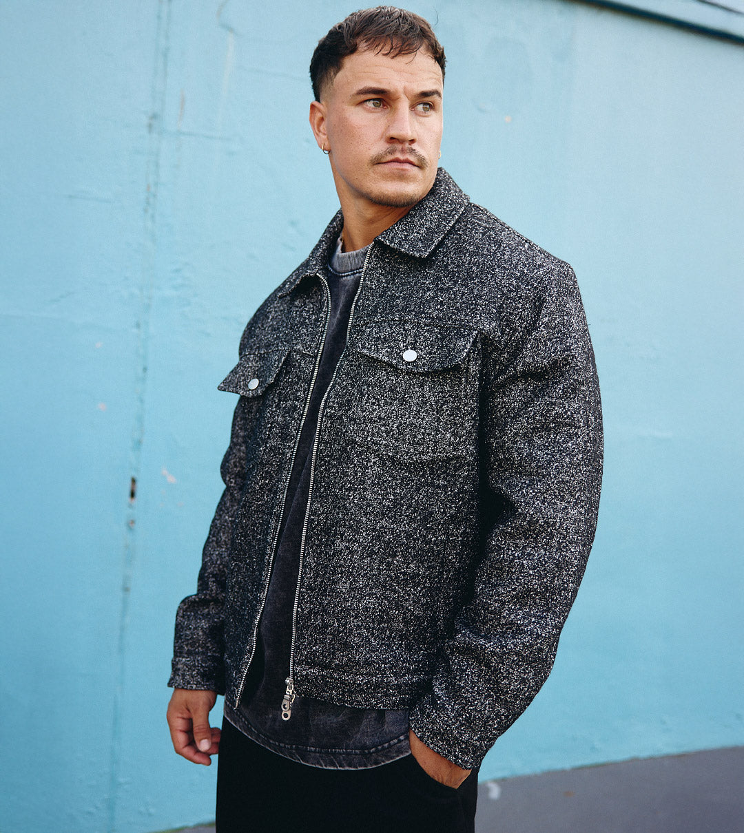Cropped Harrington Jacket Black Speck