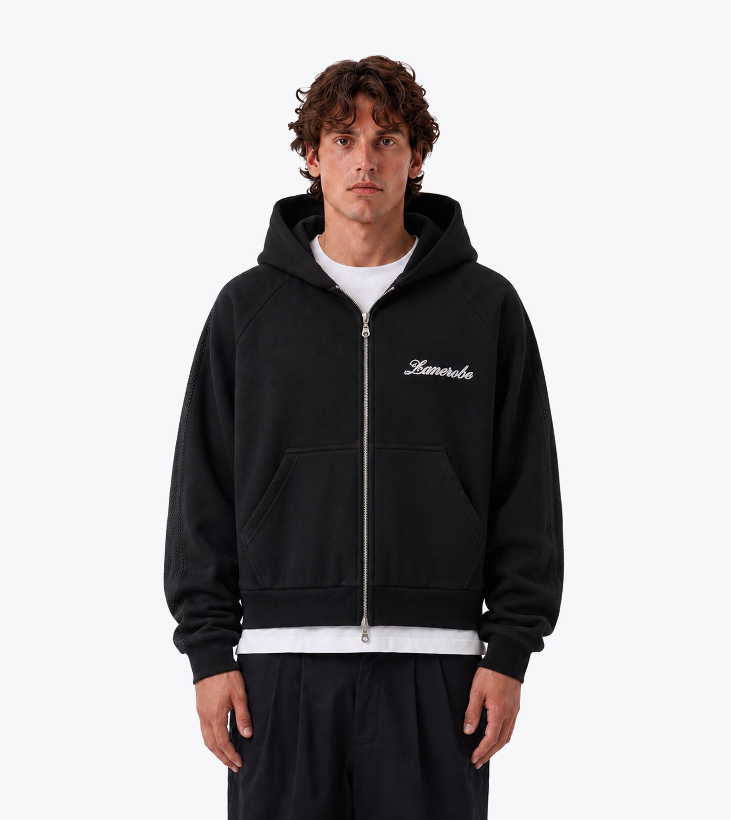 Stitched Box Crop Hood Black