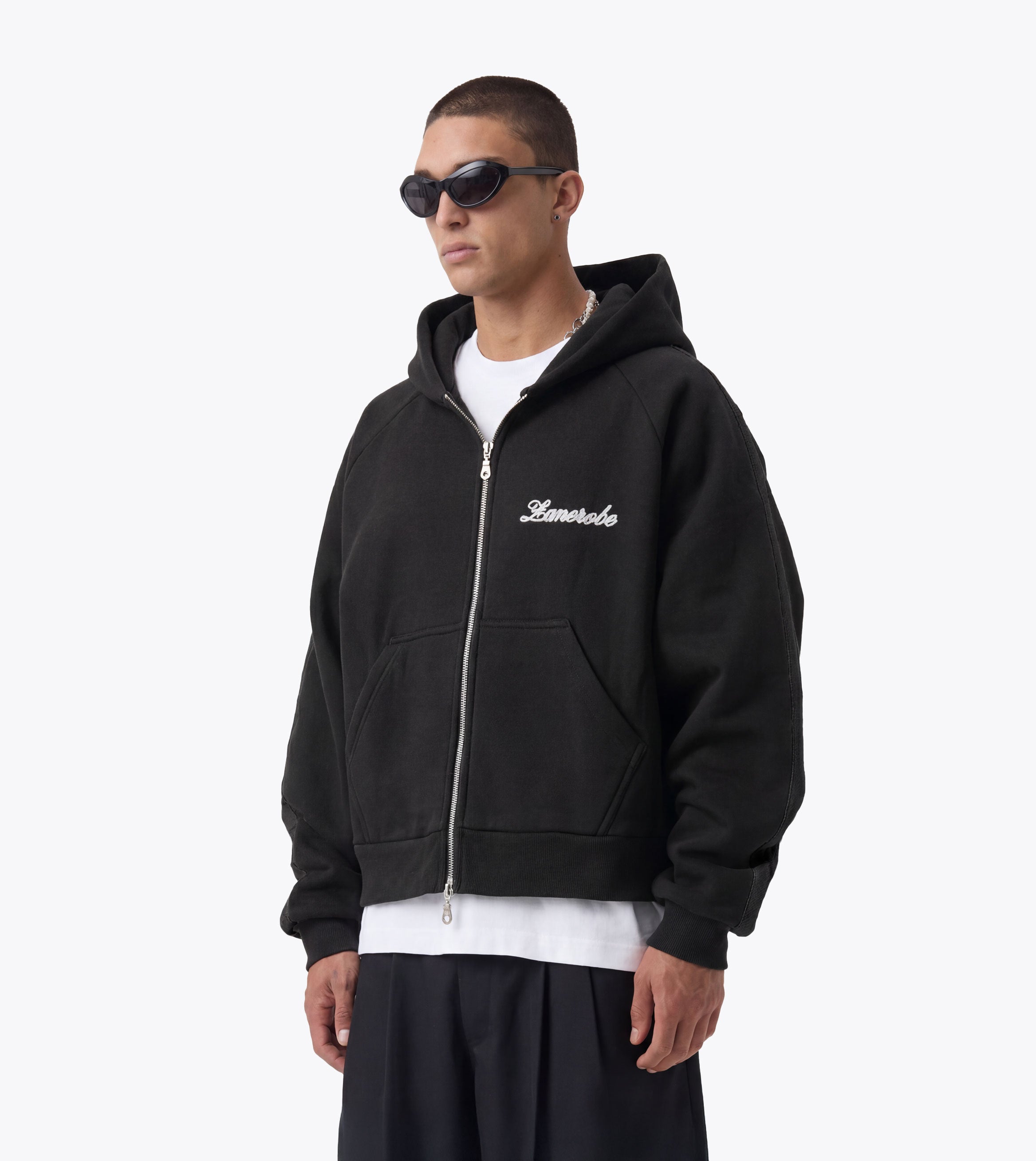 Stitched Box Crop Hood Black - Coming Soon