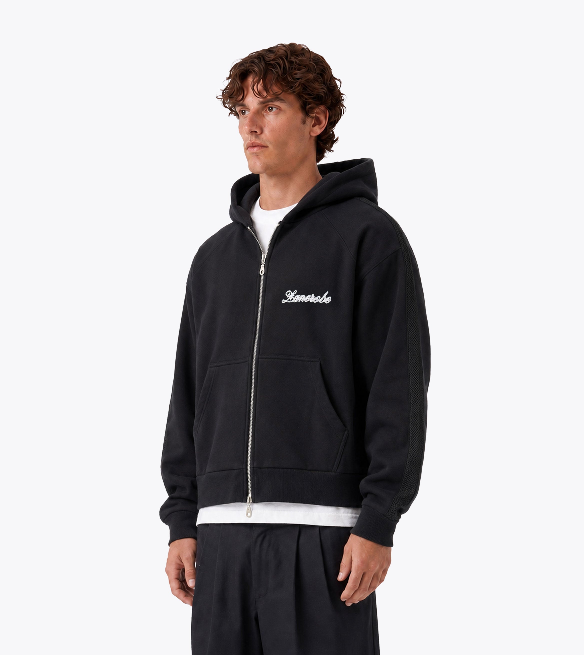 Stitched Box Crop Hood Black