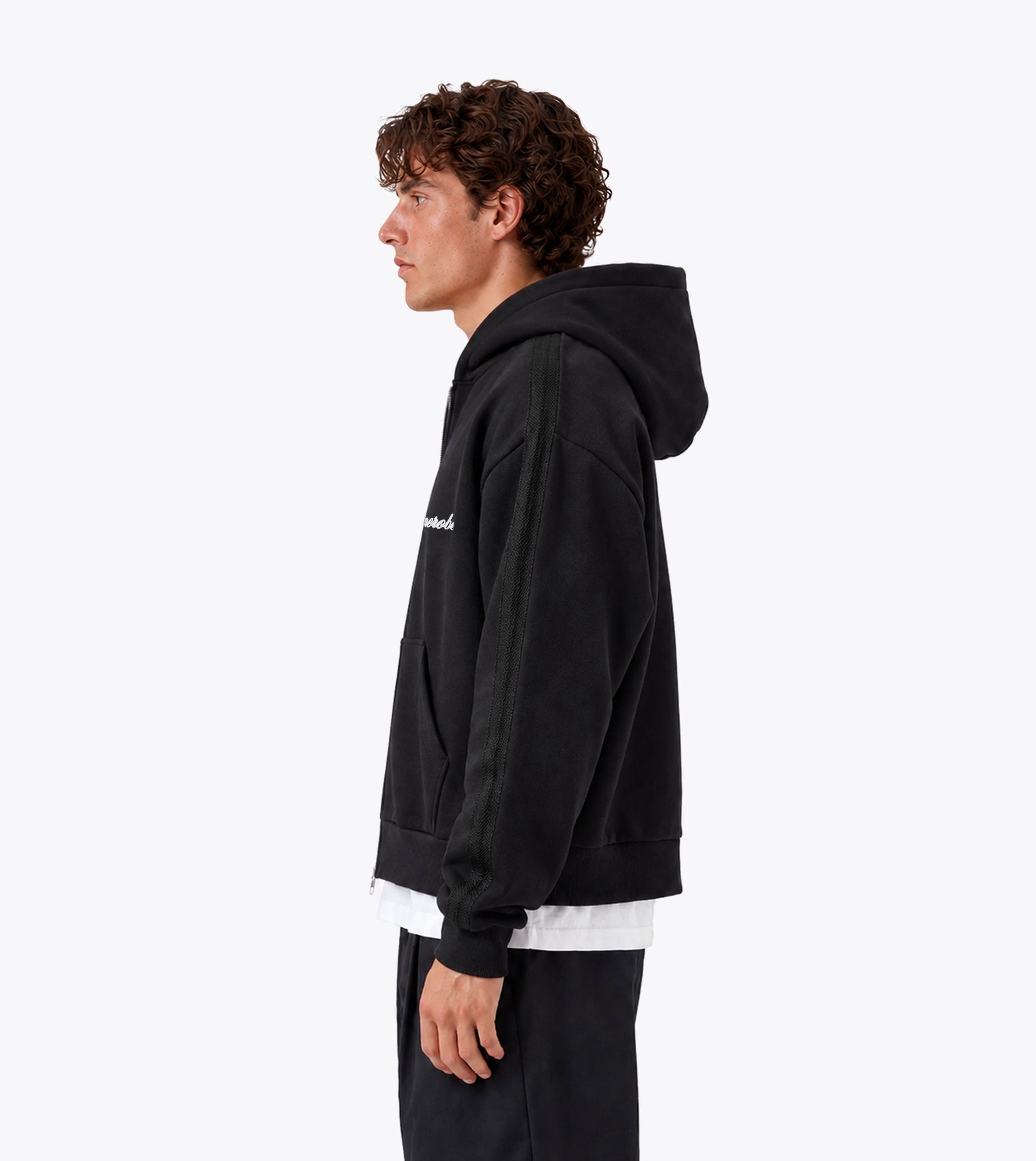 Stitched Box Crop Hood Black