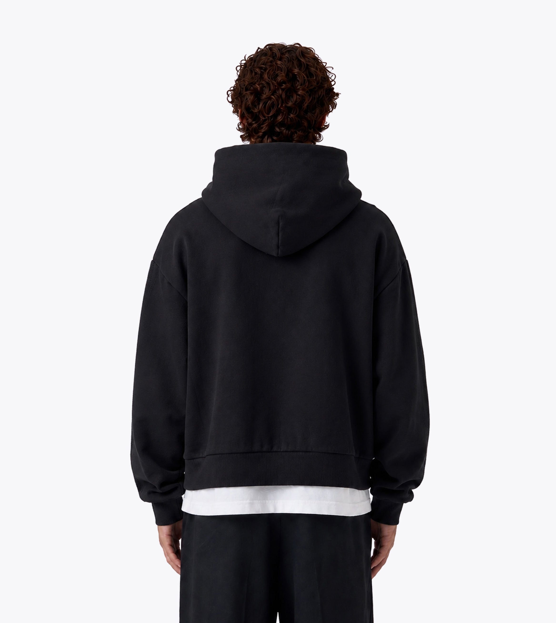 Stitched Box Crop Hood Black