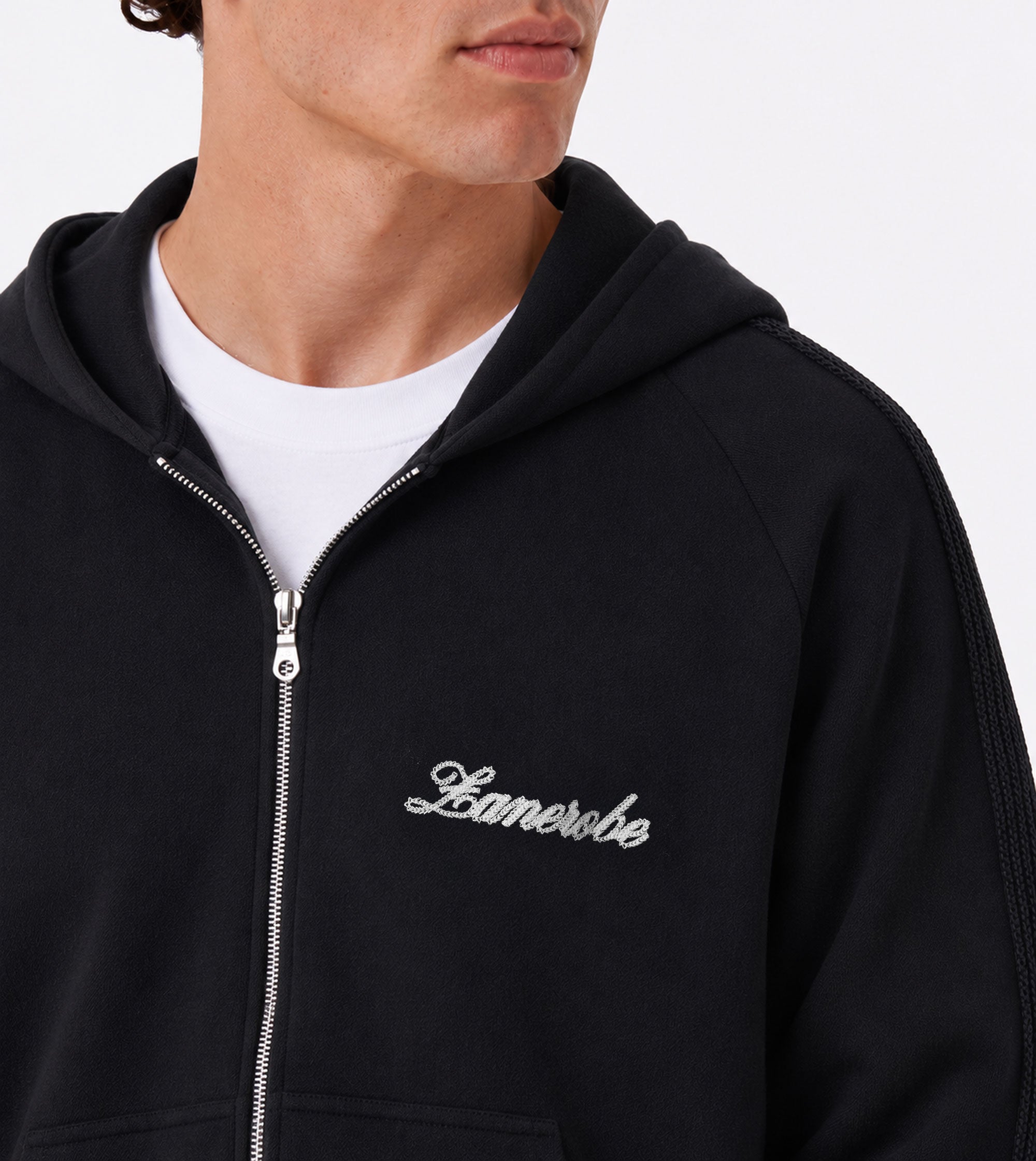 Stitched Box Crop Hood Black