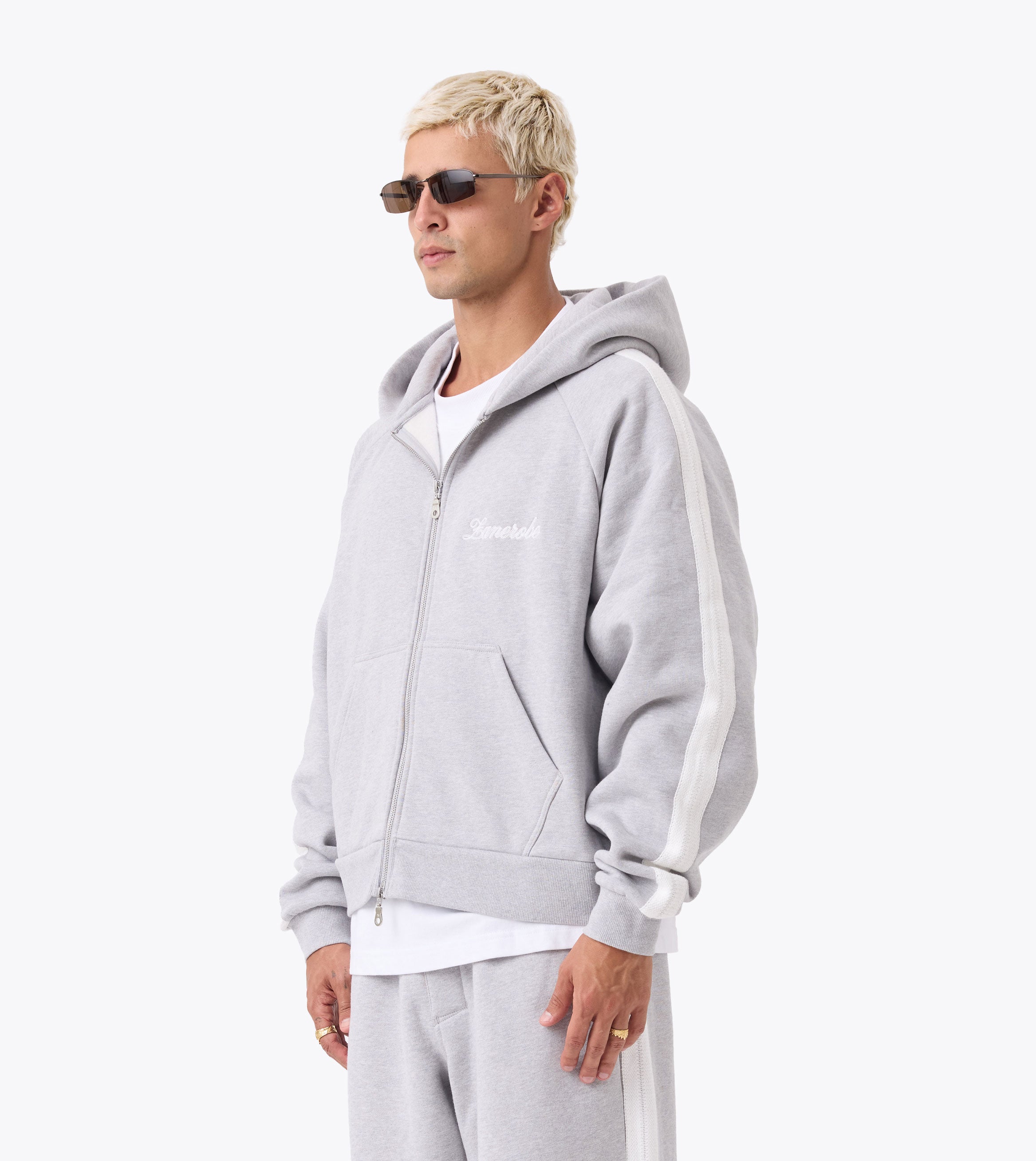 Stitched Box Crop Hood Grey Marle