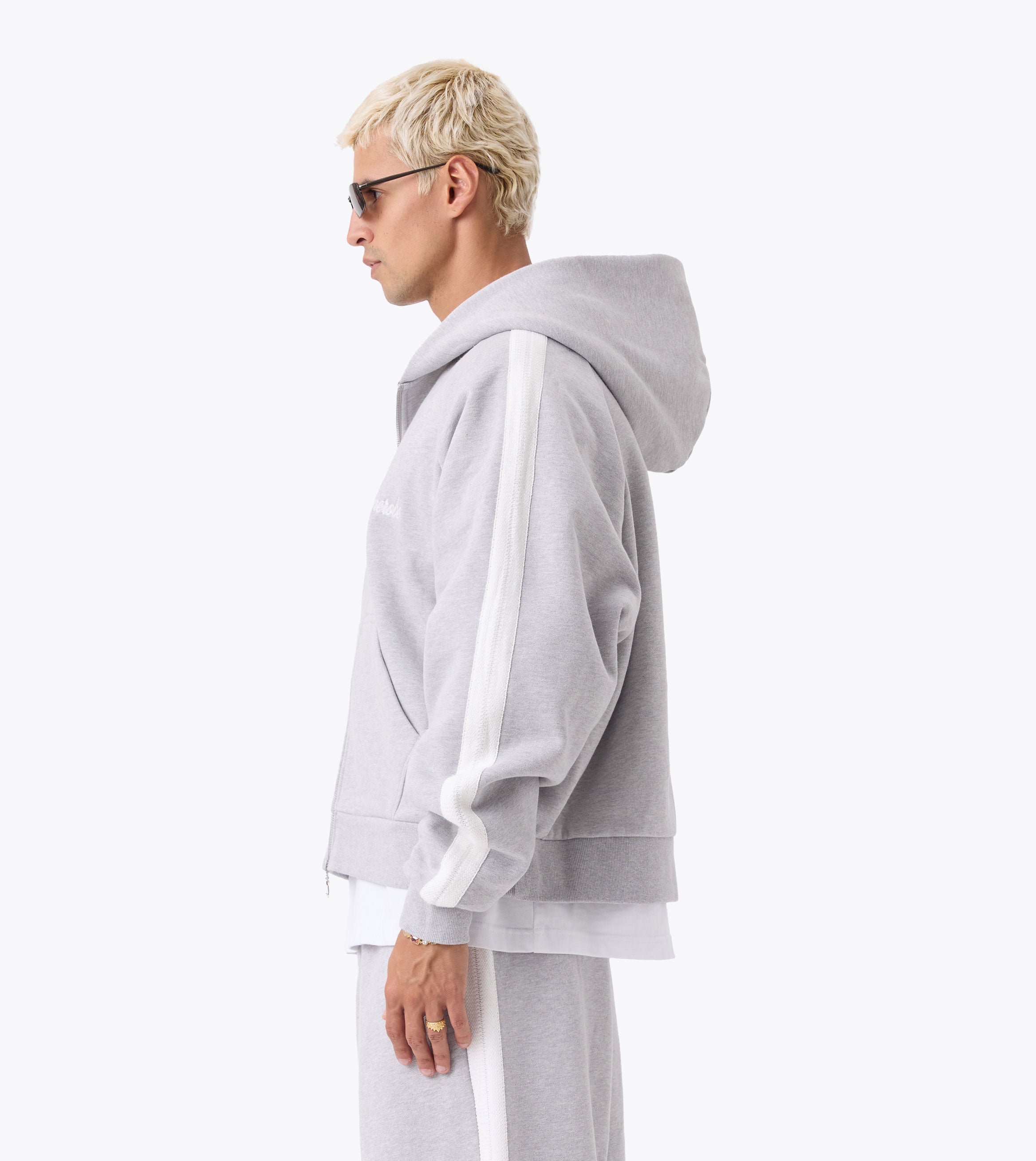 Stitched Box Crop Hood Grey Marle