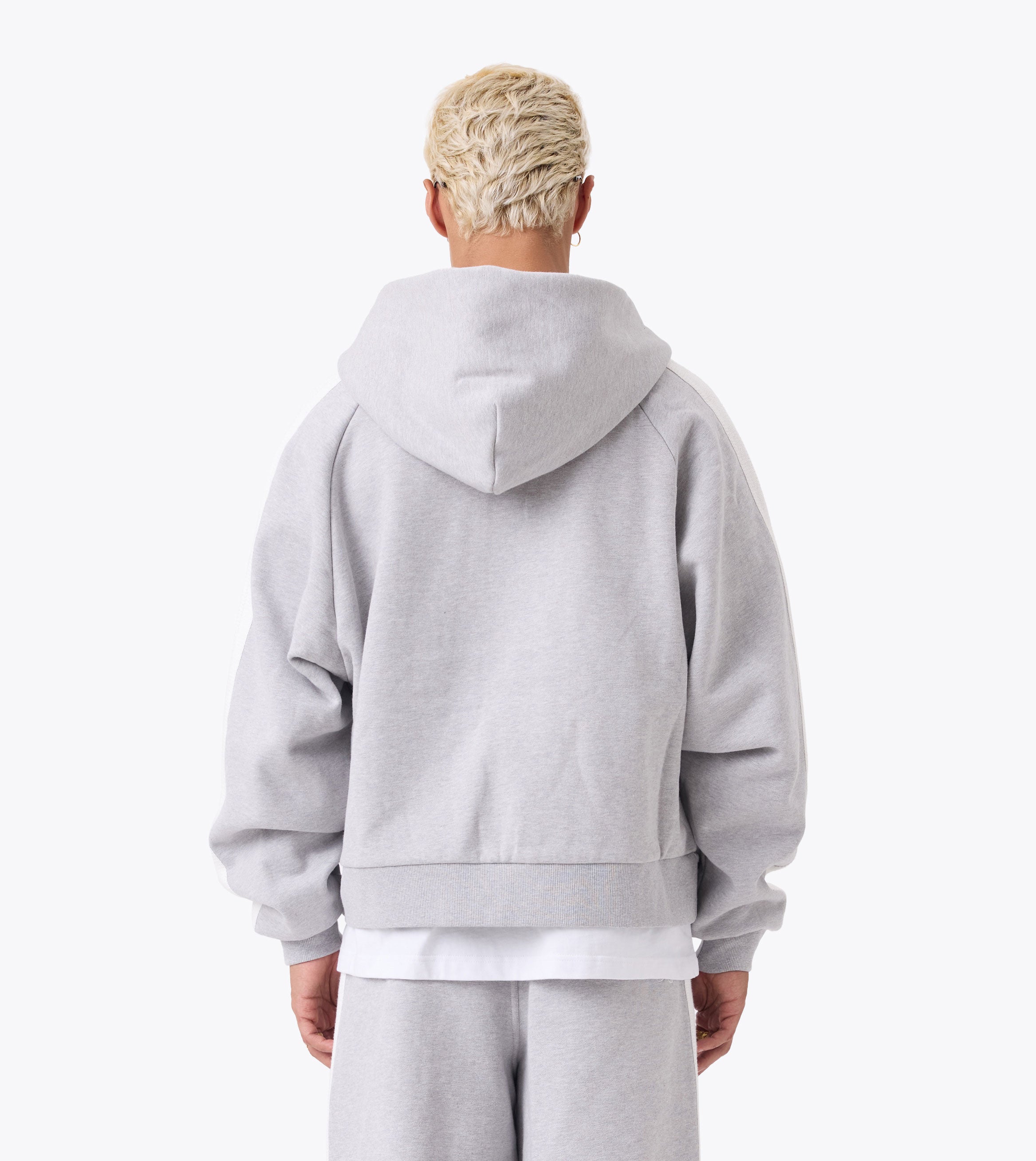 Stitched Box Crop Hood Grey Marle