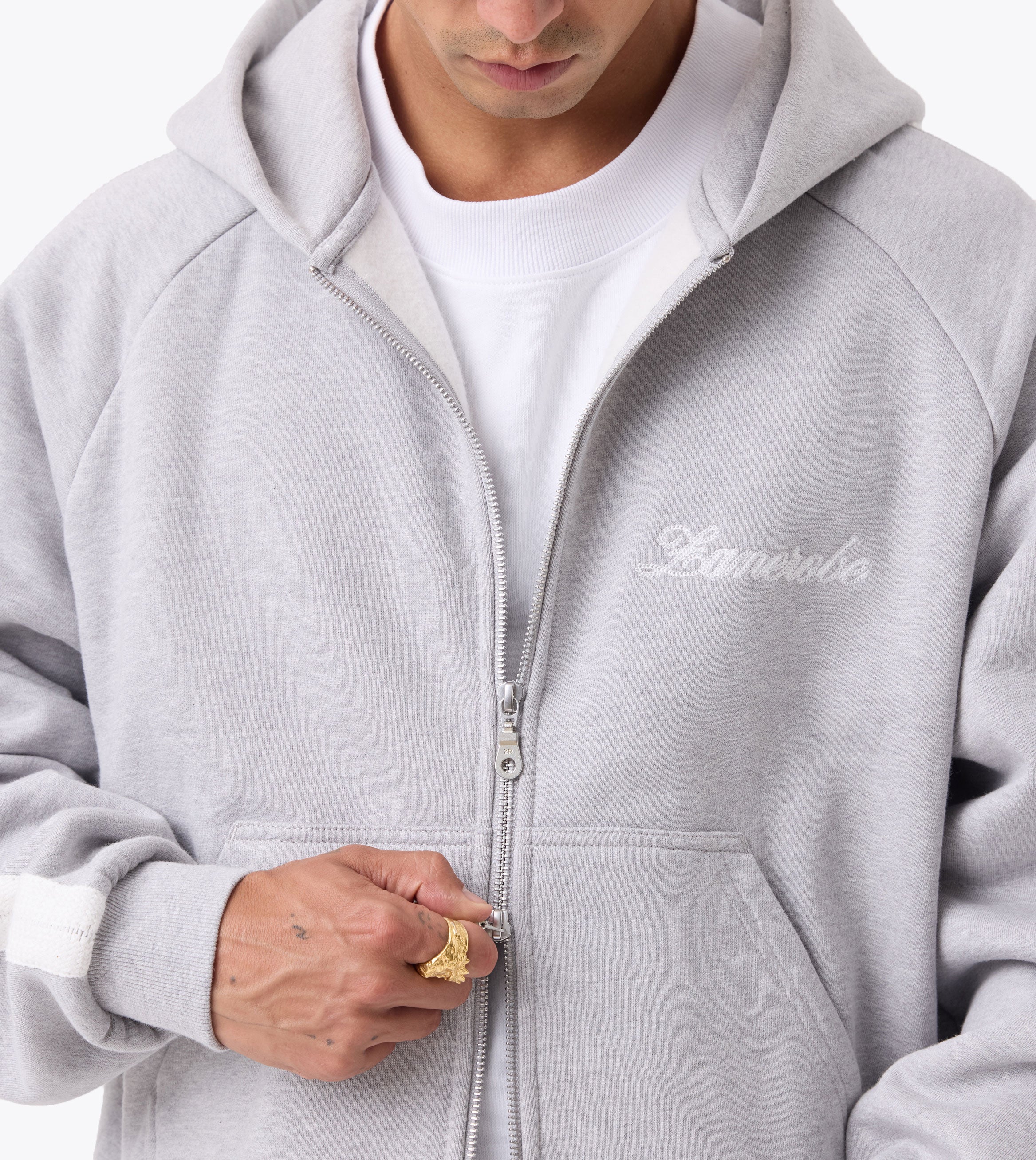 Stitched Box Crop Hood Grey Marle