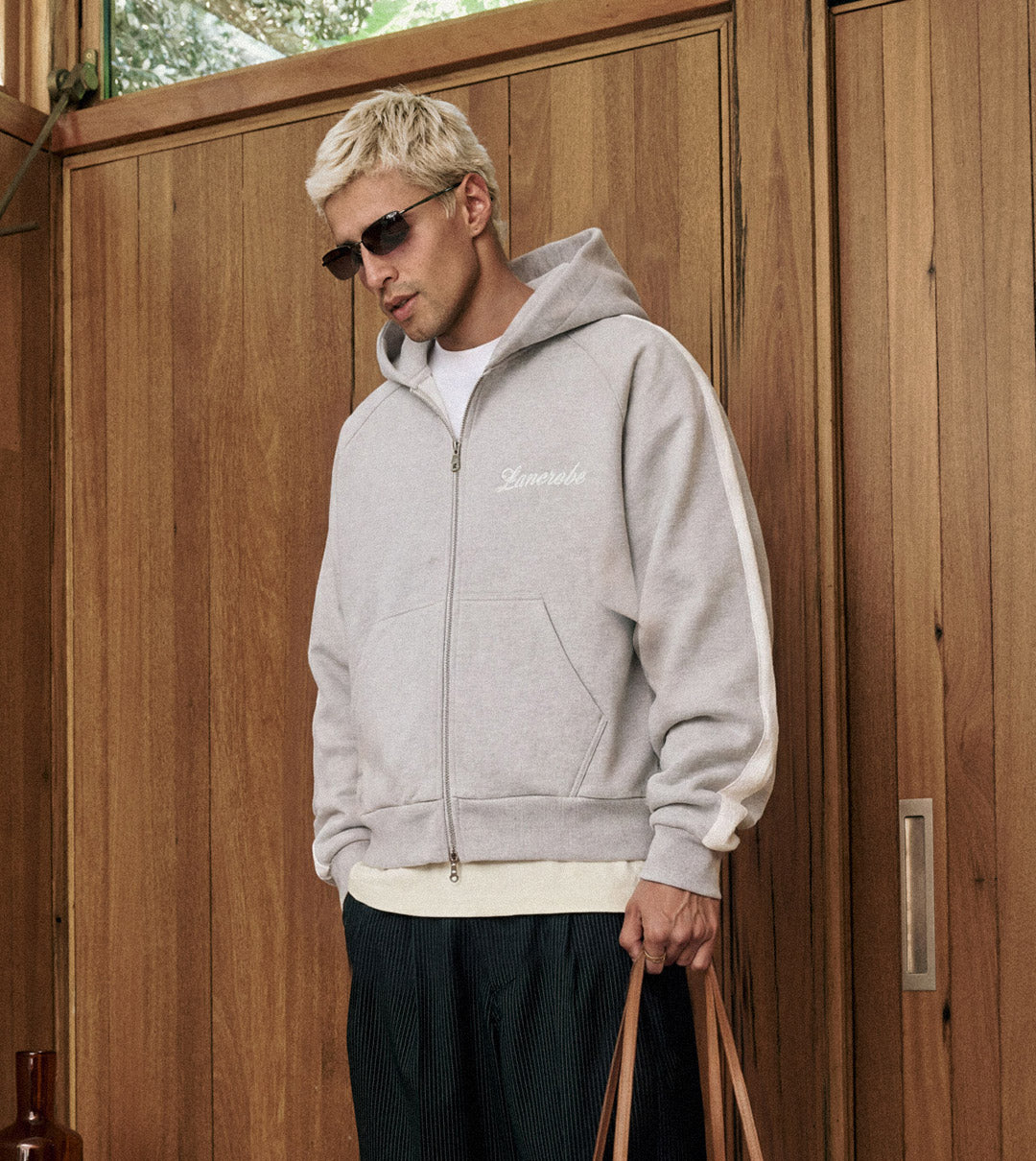 Stitched Box Crop Hood Grey Marle