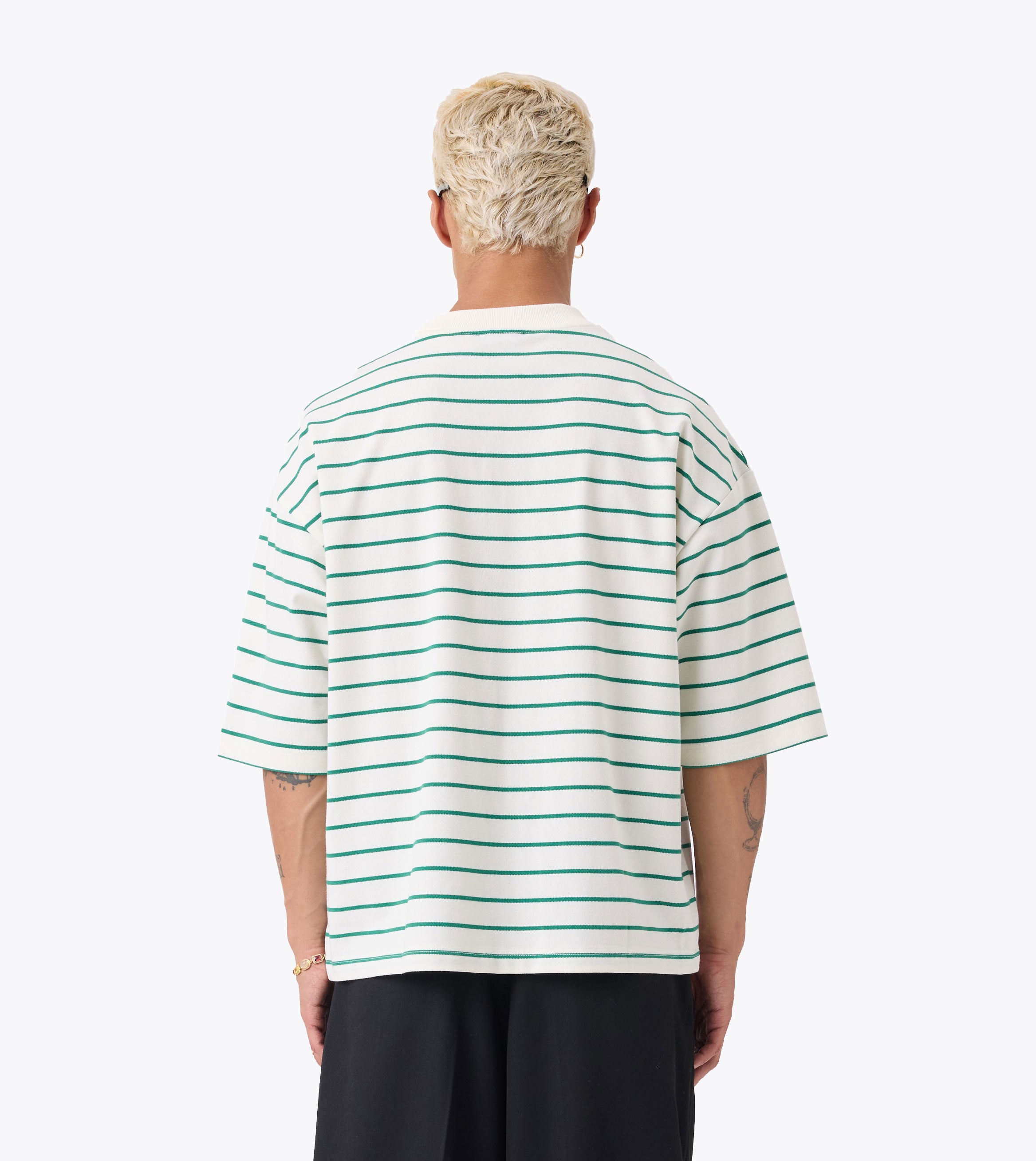 Stripe Crop Flow Tee Vintage White/Forest
