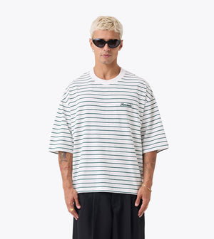 Stripe Crop Flow Tee Vintage White/Dk Forest