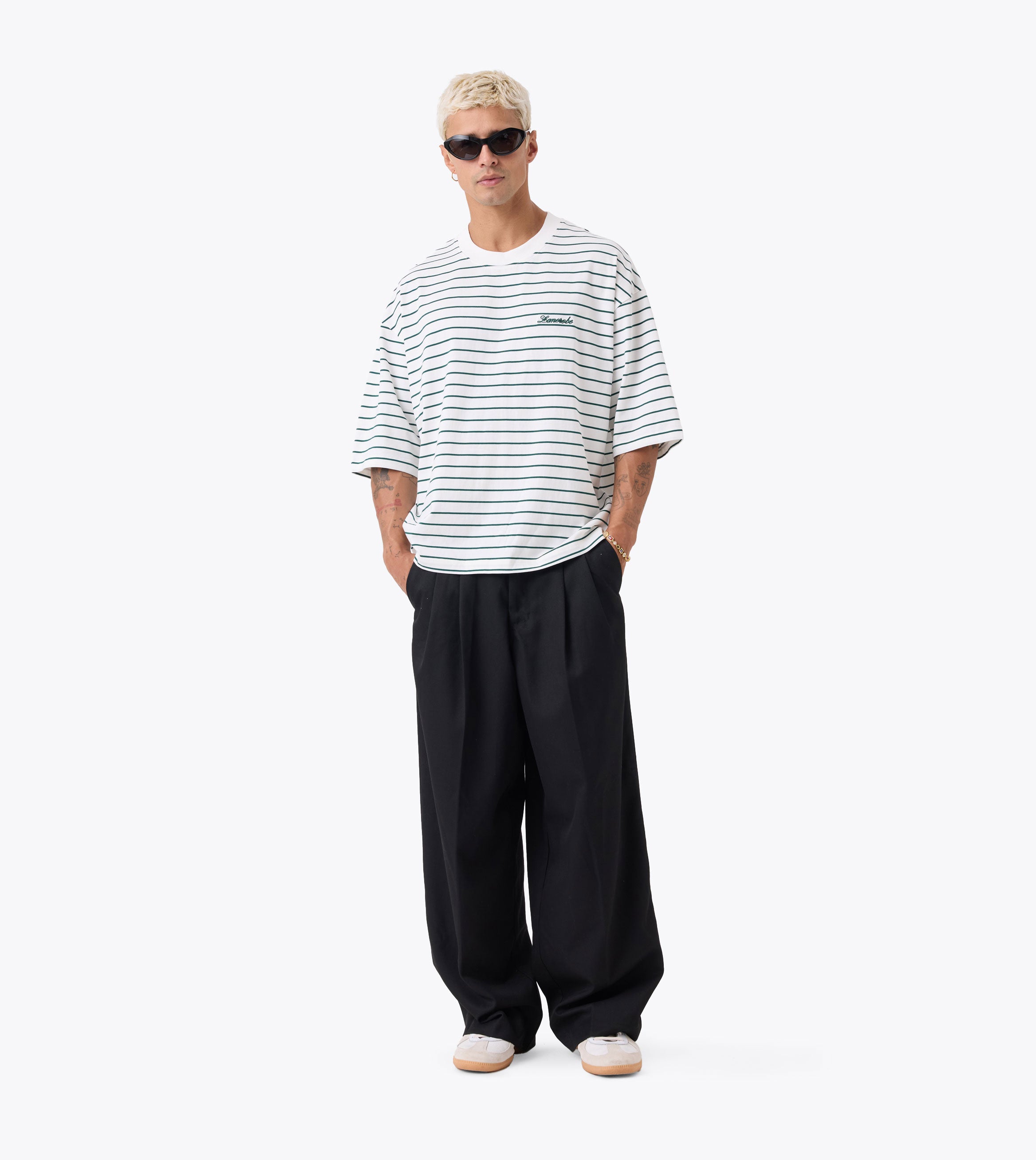 Stripe Crop Flow Tee Vintage White/Dk Forest