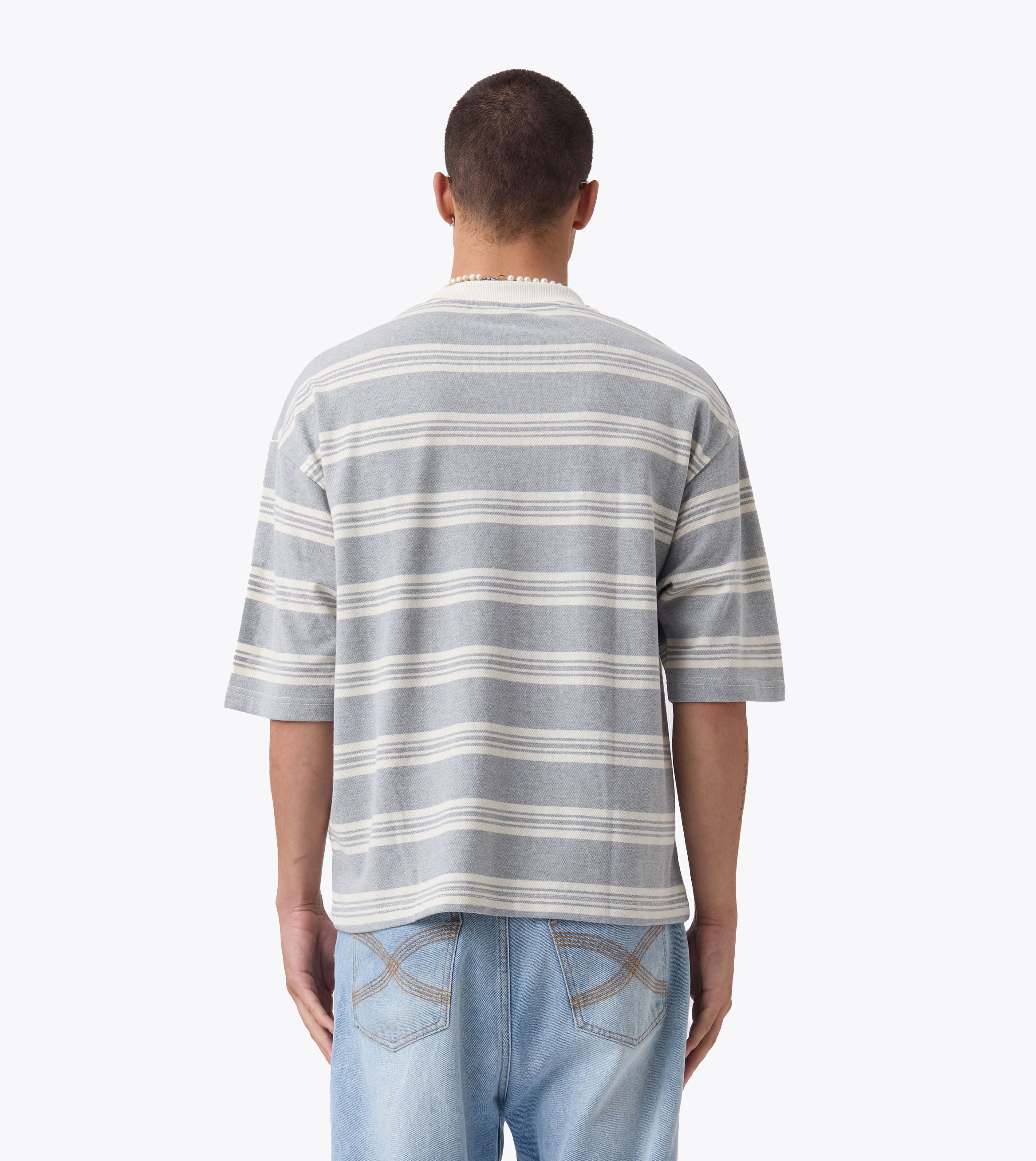 Stripe Flow Crop Tee Grey Marle/Vintage White