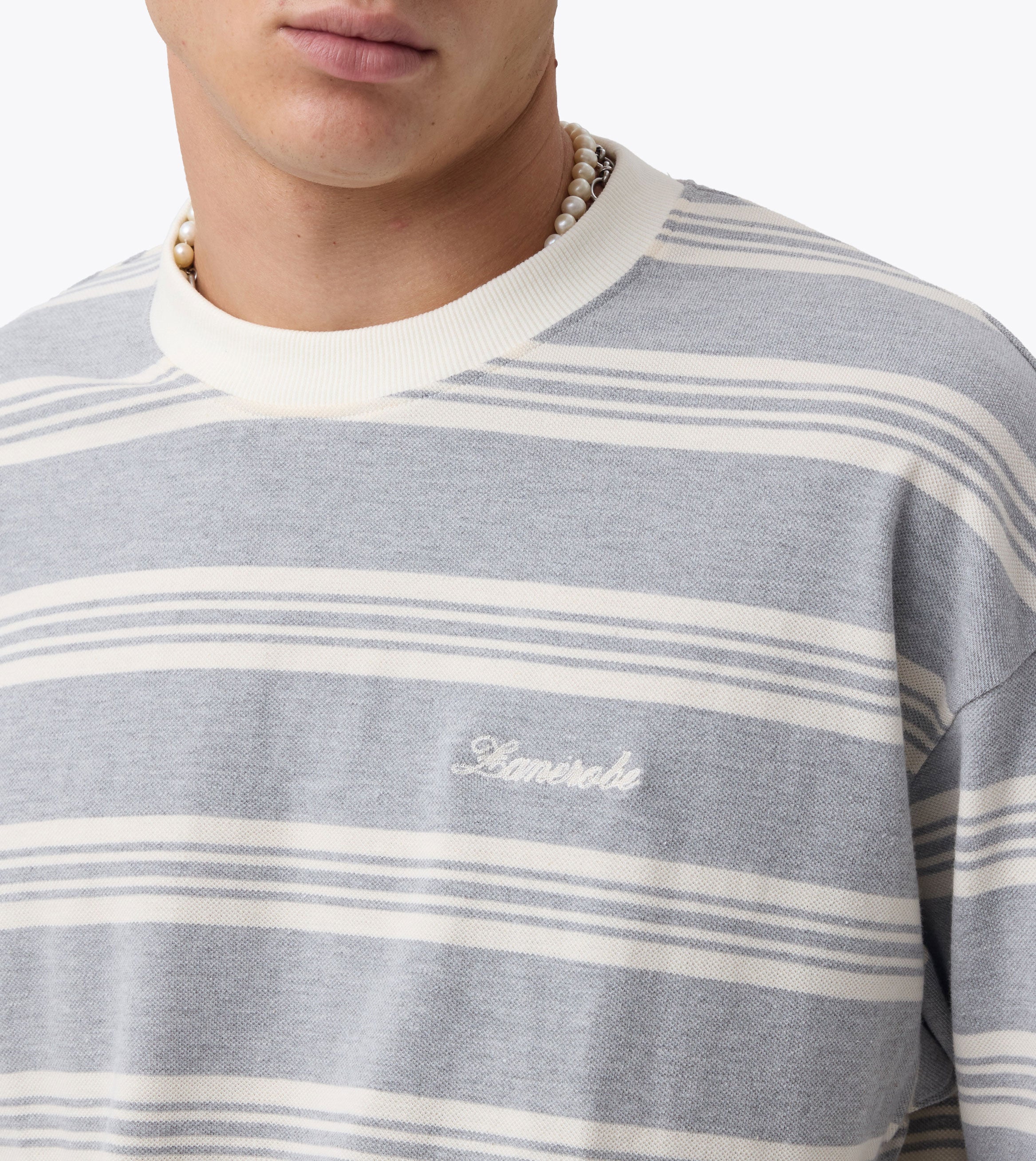 Stripe Flow Crop Tee Grey Marle/Vintage White