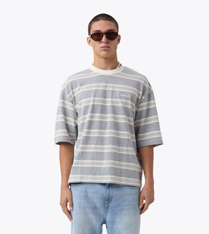 Stripe Flow Crop Tee Grey Marle/Vintage White