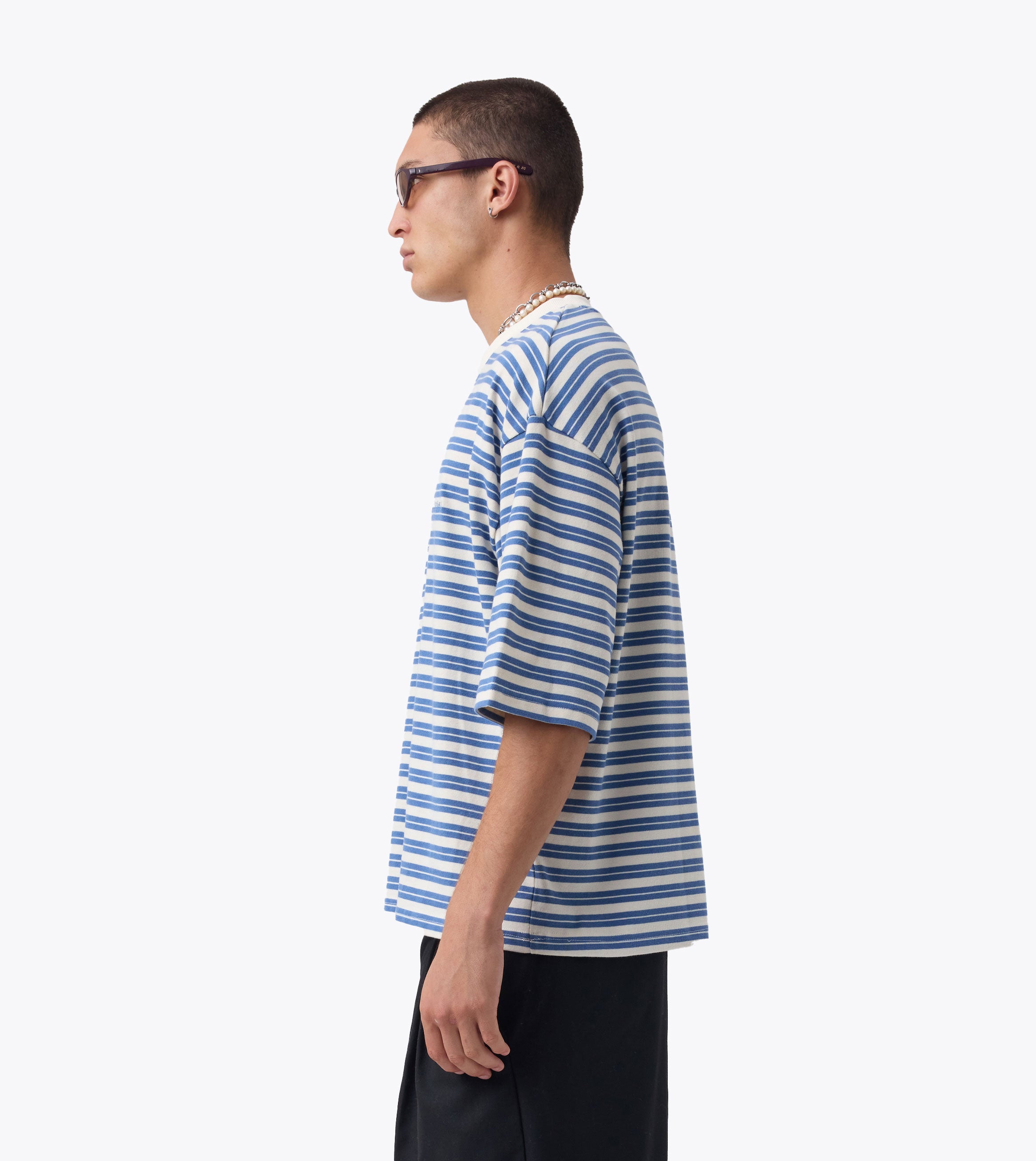 Stripe Flow Crop Tee Vintage White/Sky Blue