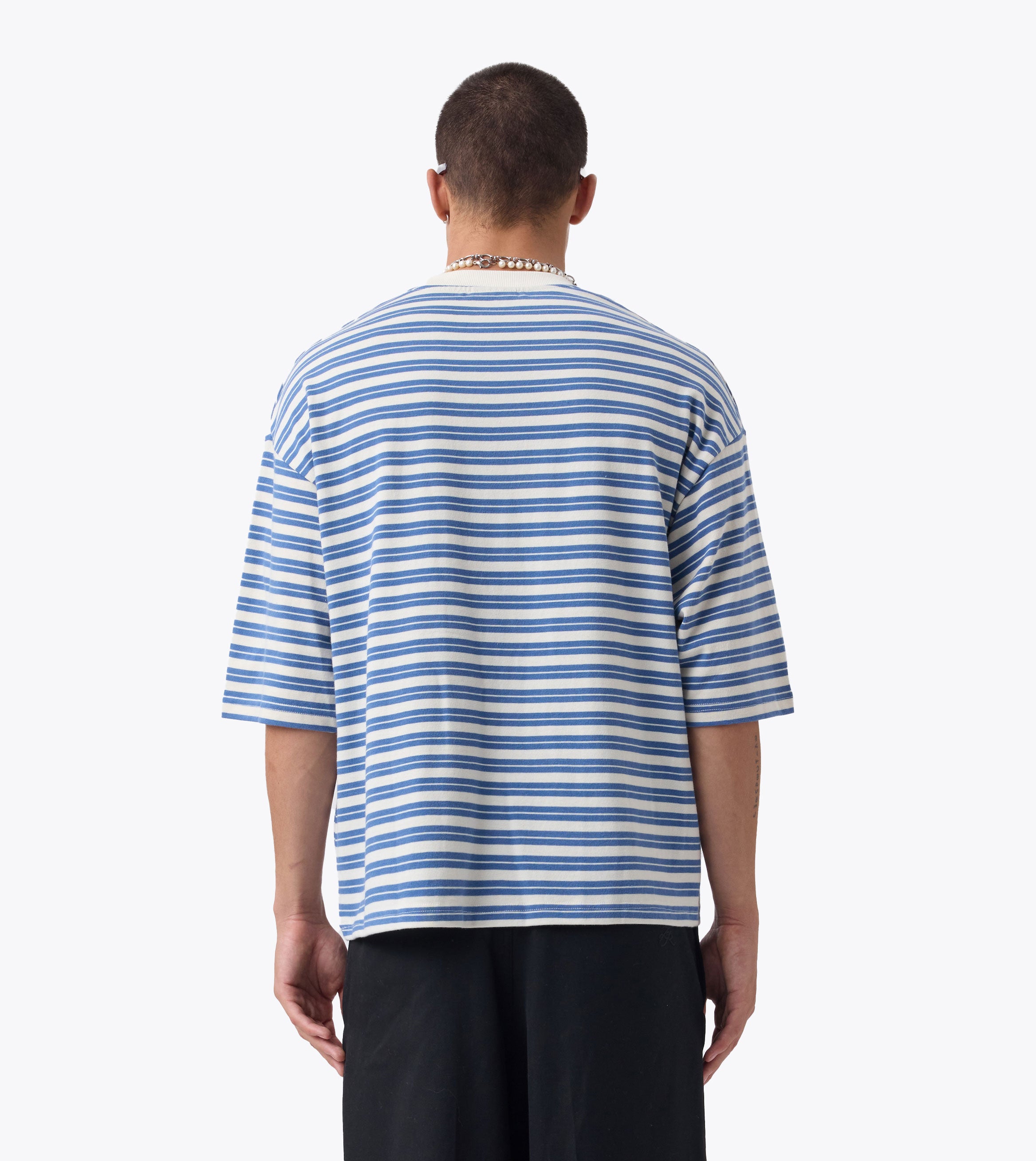 Stripe Flow Crop Tee Vintage White/Sky Blue