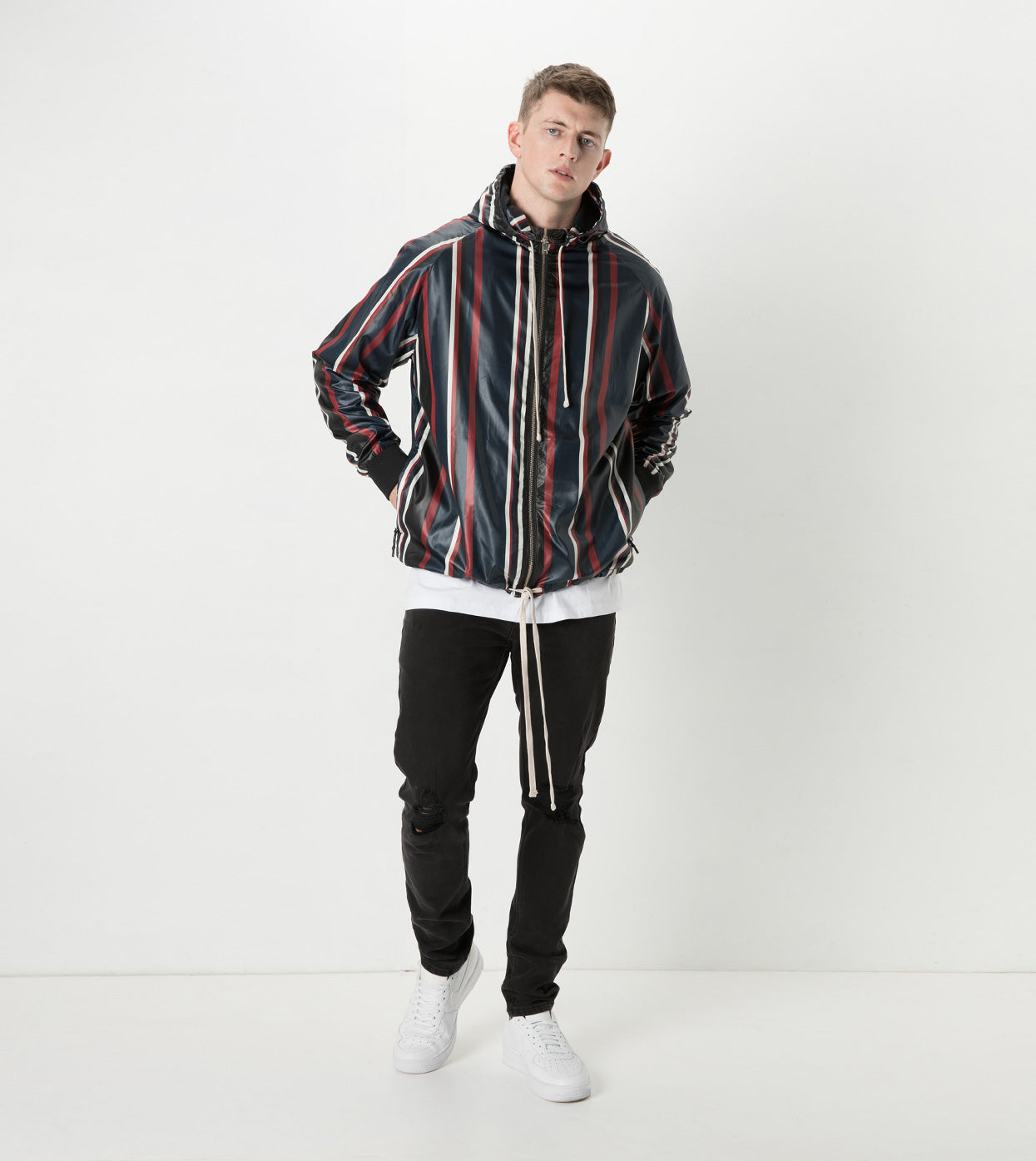 Stripe Storm Spray Jacket Ink/Dark Cherry