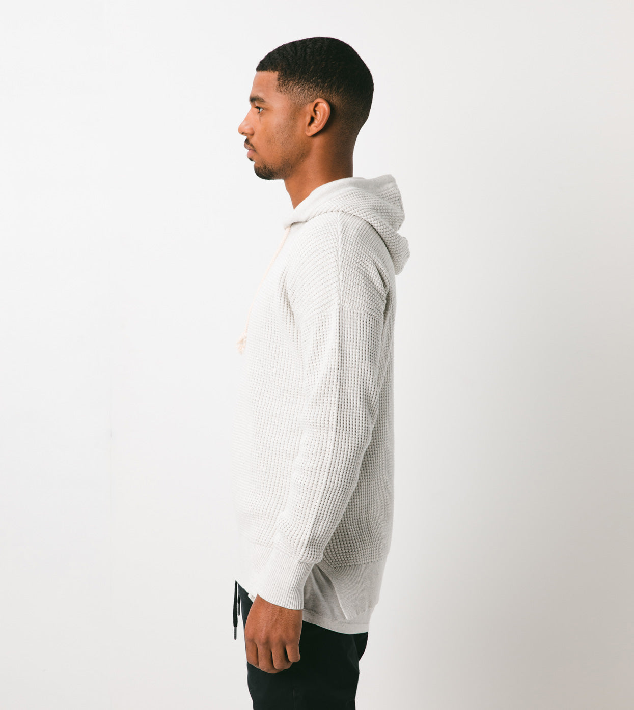 Waffle Hood Knit White Marle - Sale