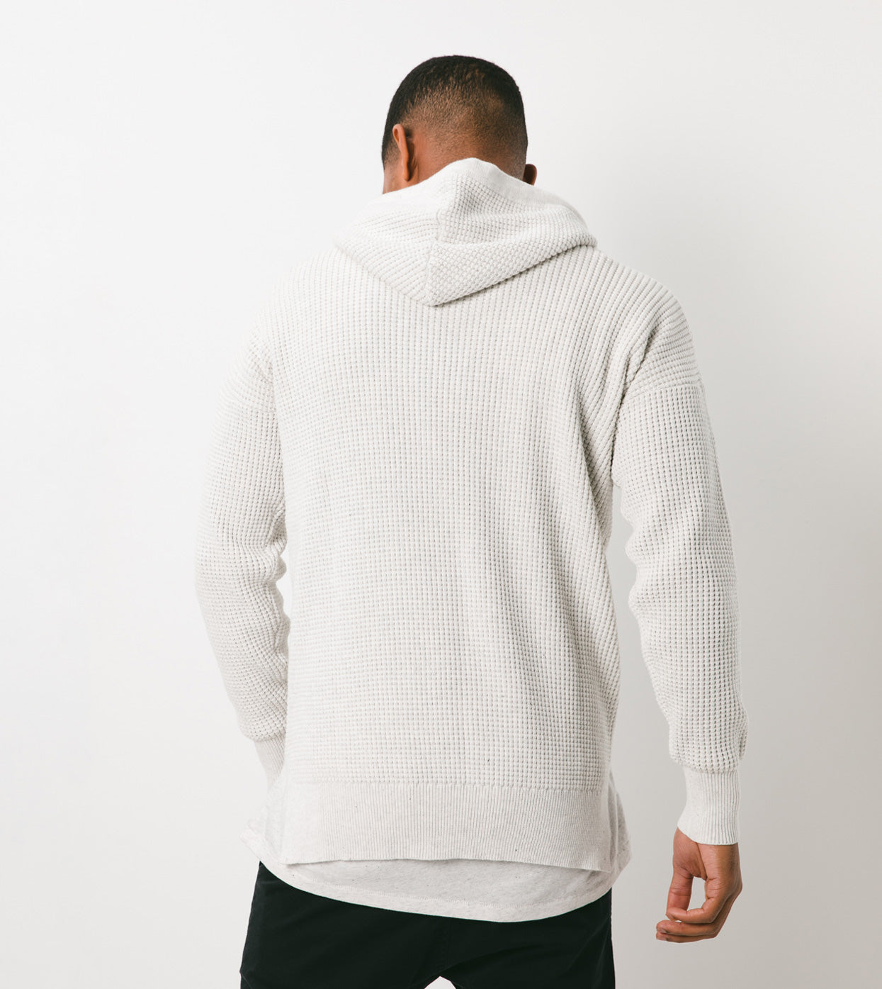 Waffle Hood Knit White Marle - Sale