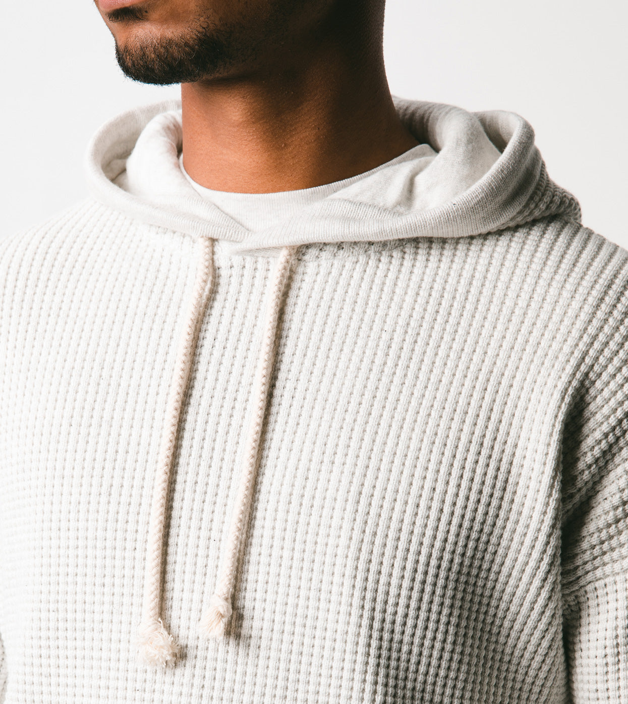 Waffle Hood Knit White Marle - Sale